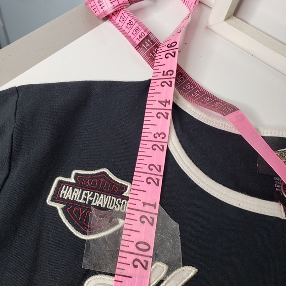 Harley Davidson Quarter Zip Colorblock Embroidered Applique Patch Hog Tee - Picture 11 of 12